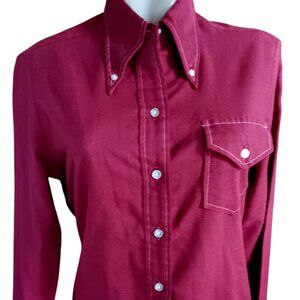 Vintage Women's Small Shirt 1970's Wrangler Burgundy Long Sleeve Western sz 34